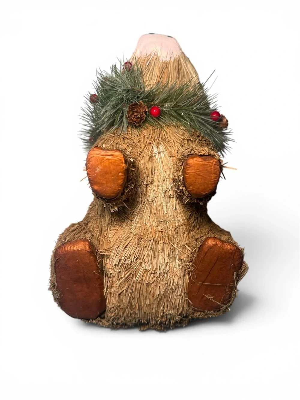 Pier 1 Imports Sisal Brown Christmas Pig with Wreath and Wings NWOT